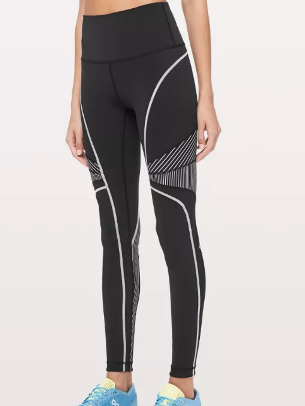 lululemon athletica Black Leggings with White Stripe Accents